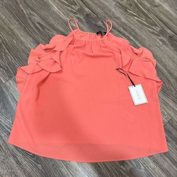 1.State Ruffle Trim Halter Top Coral - Picture 1 of 4